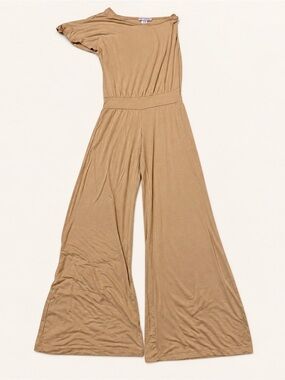 Body Central Tan One Shoulder Wide Leg Jumpsuit Size M